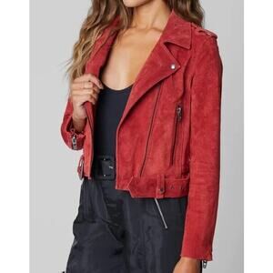 BLANKNYC Women's Red Suede Leather Moto Biker Jacket Size XS